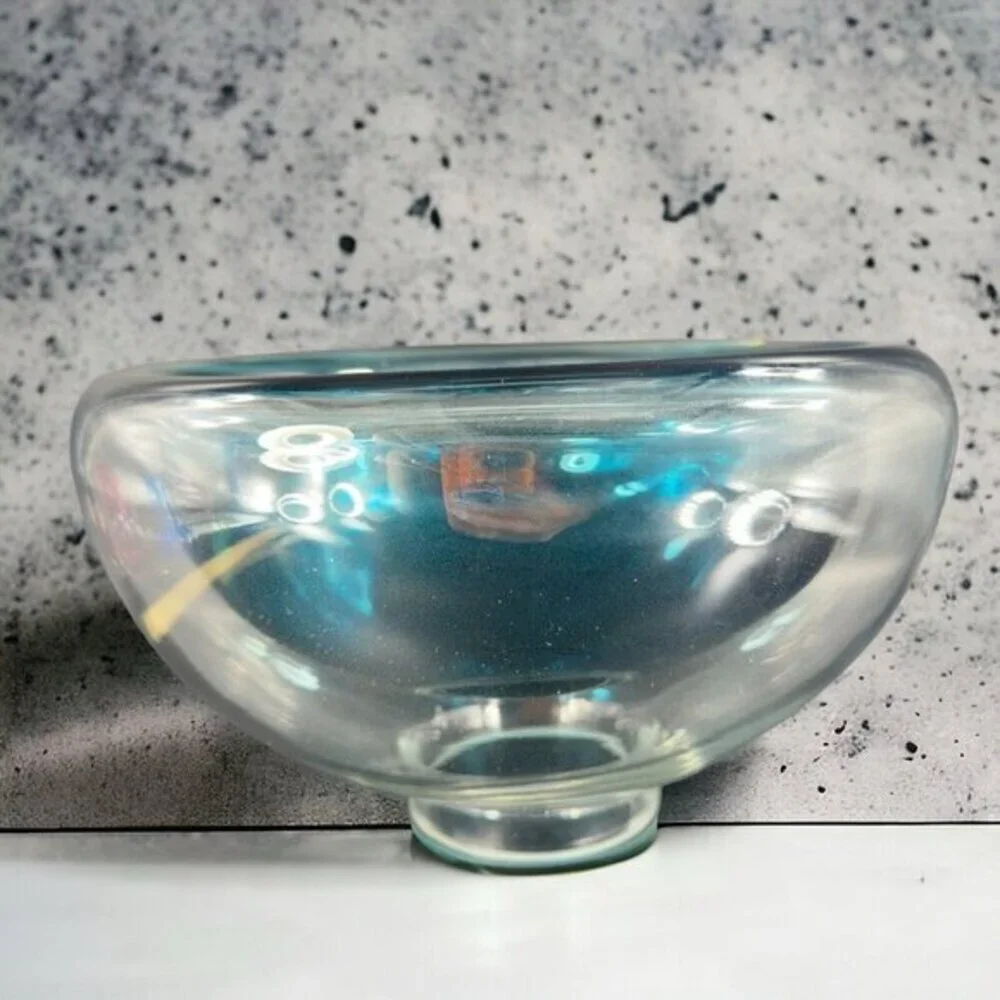 Hollow Cyan Blue Crystal‎ Vacuum Formed Double Wall Glass Bowl Dish Centerpiece